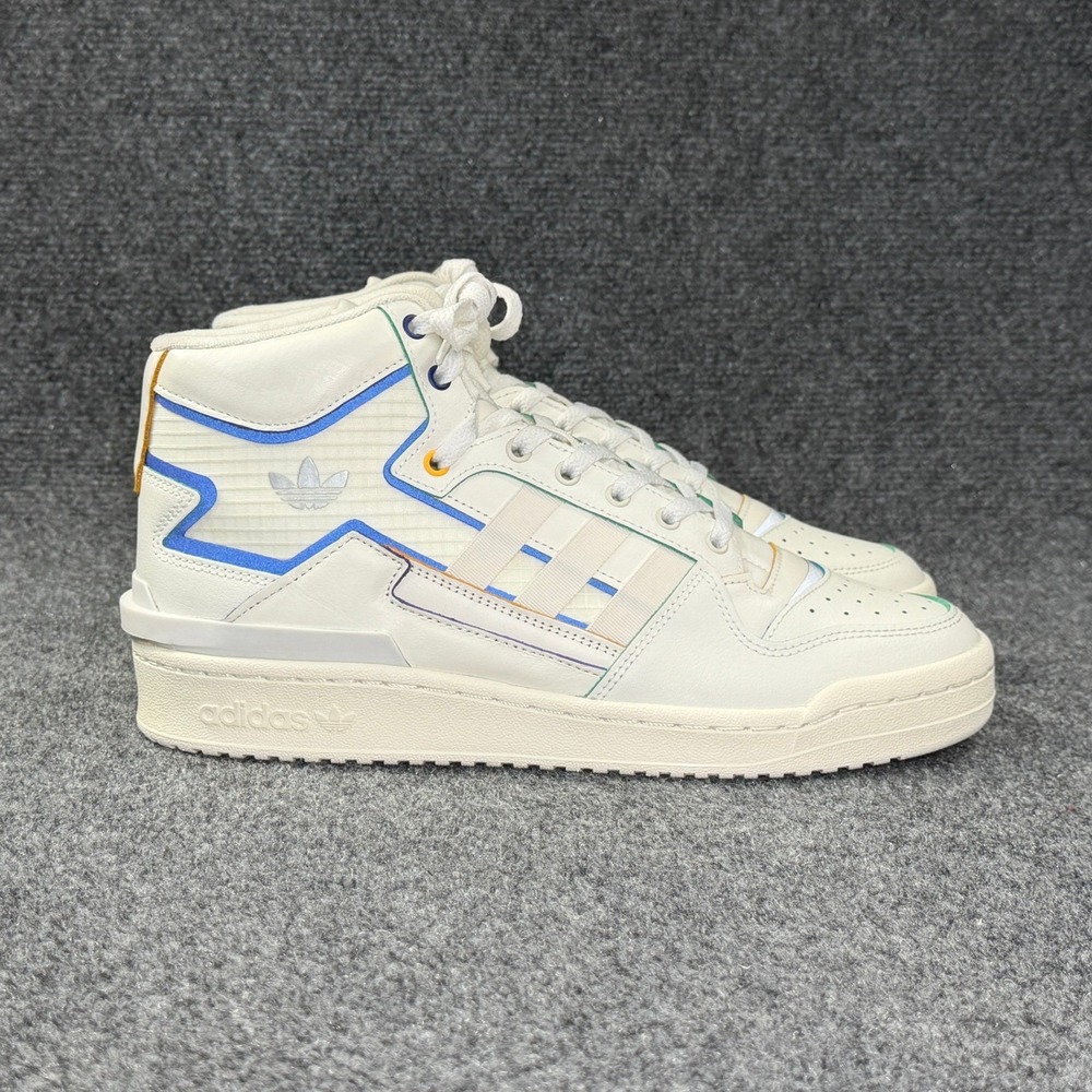 Adidas Forum Exhibit Mid Shoe Mens 10 Off White Colored Trim Blue Retro Athletic